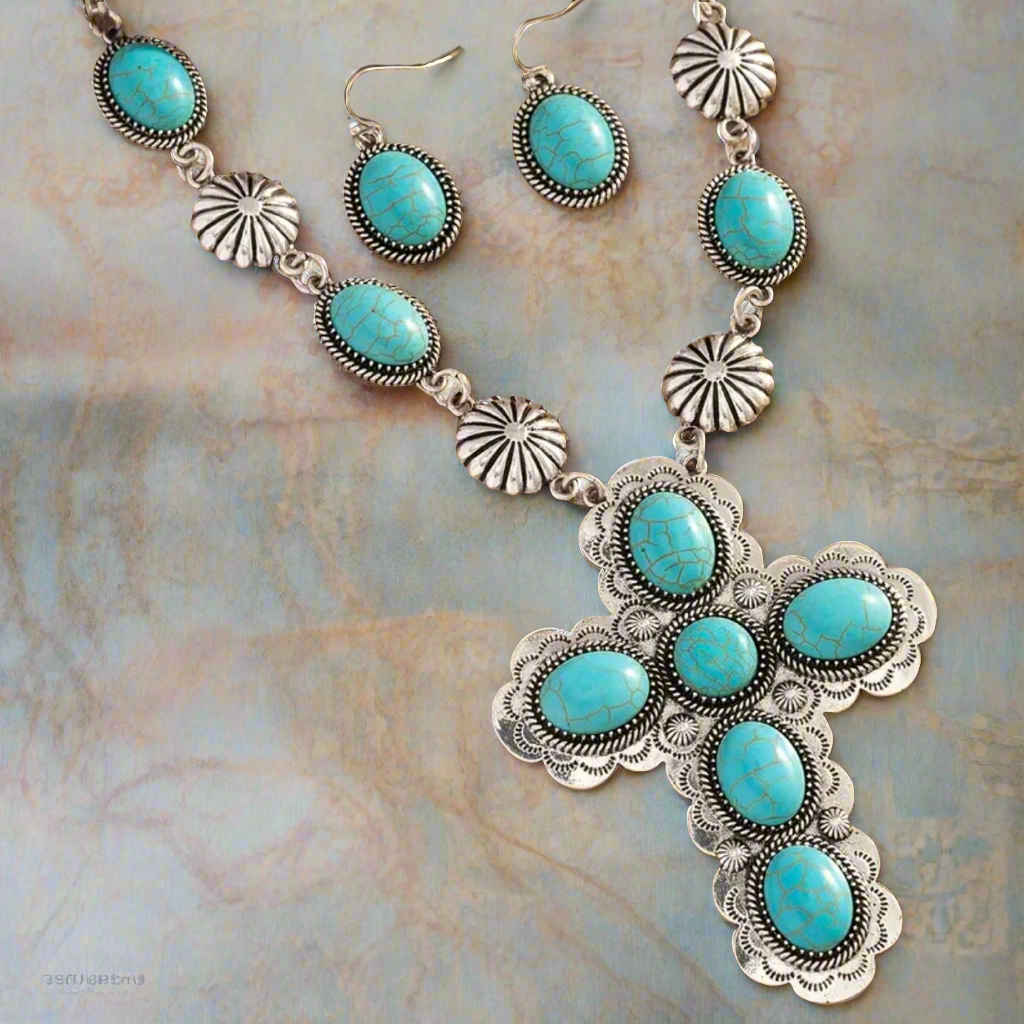 Blue Turquoise Cross Set