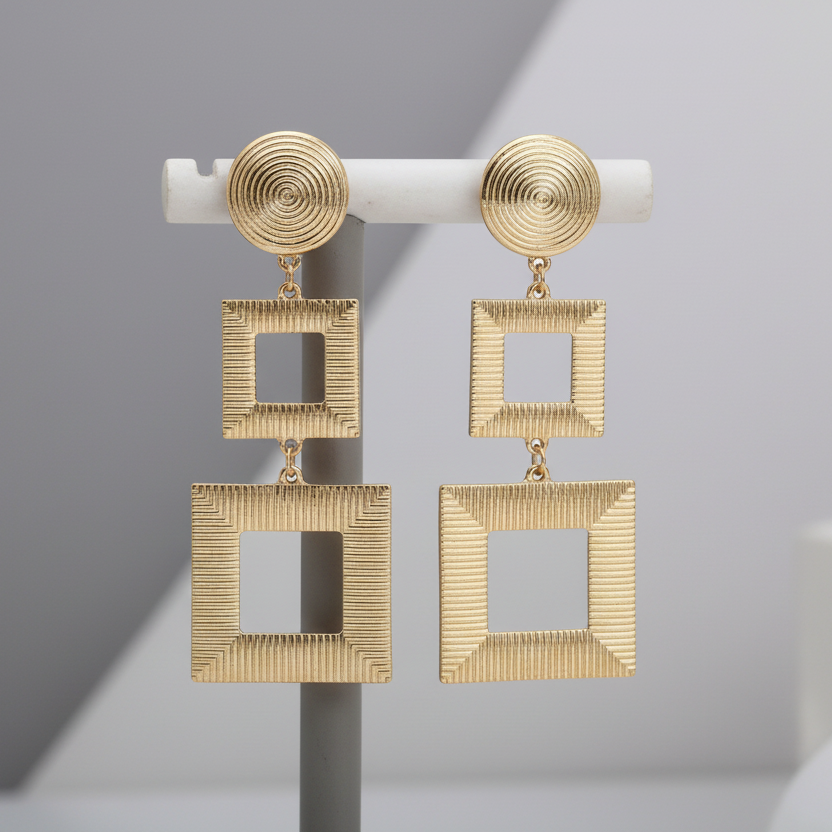 Gold Square Earrings