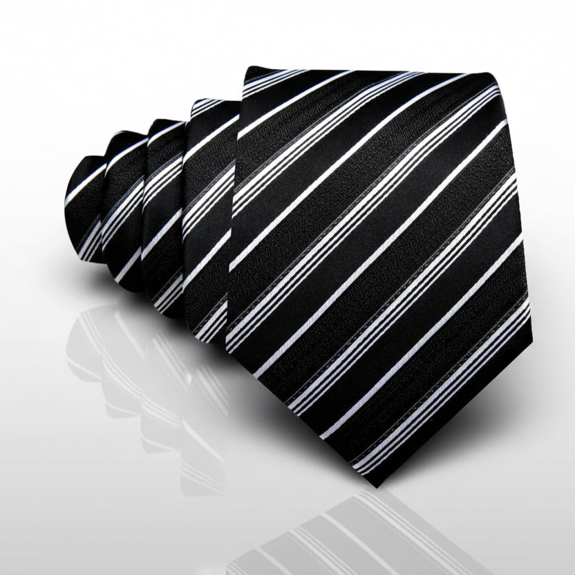 Black White Stripe Necktie Set