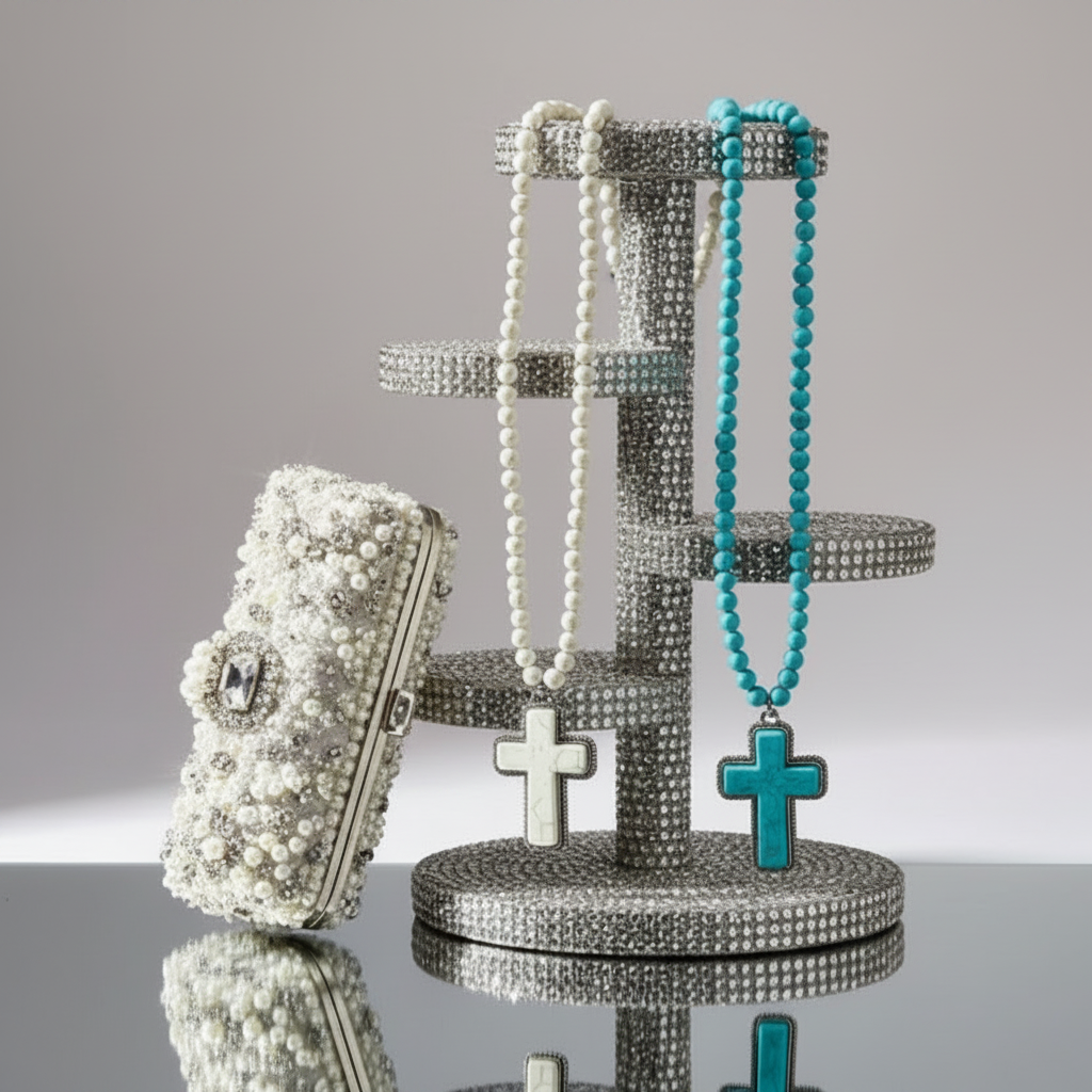 Turquoise Heart Cross Pendant Beaded Necklace