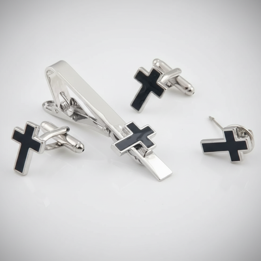Cross Cufflinks, Pin, Clip