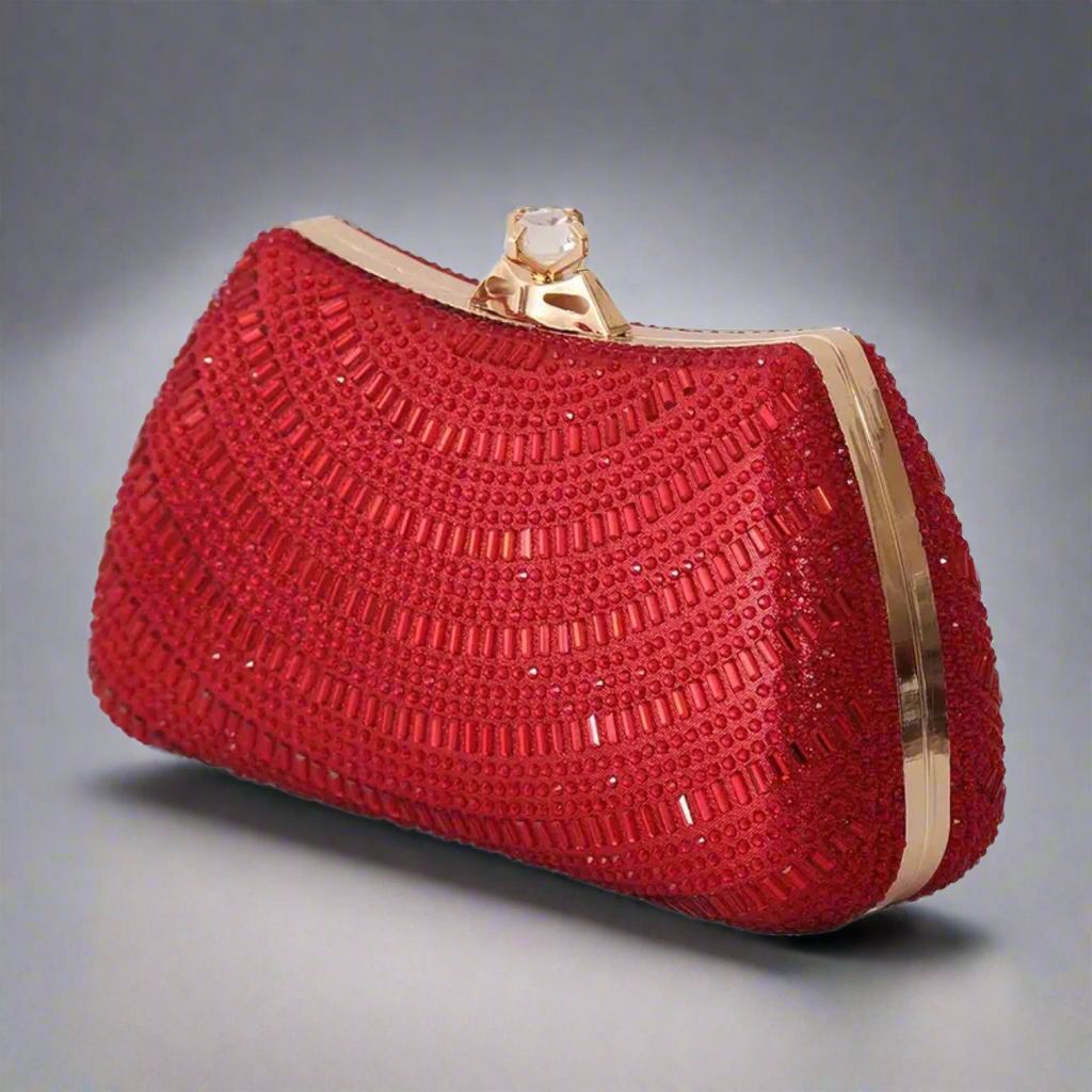 Glittery Red Rhinestone Clutch Evening Bag