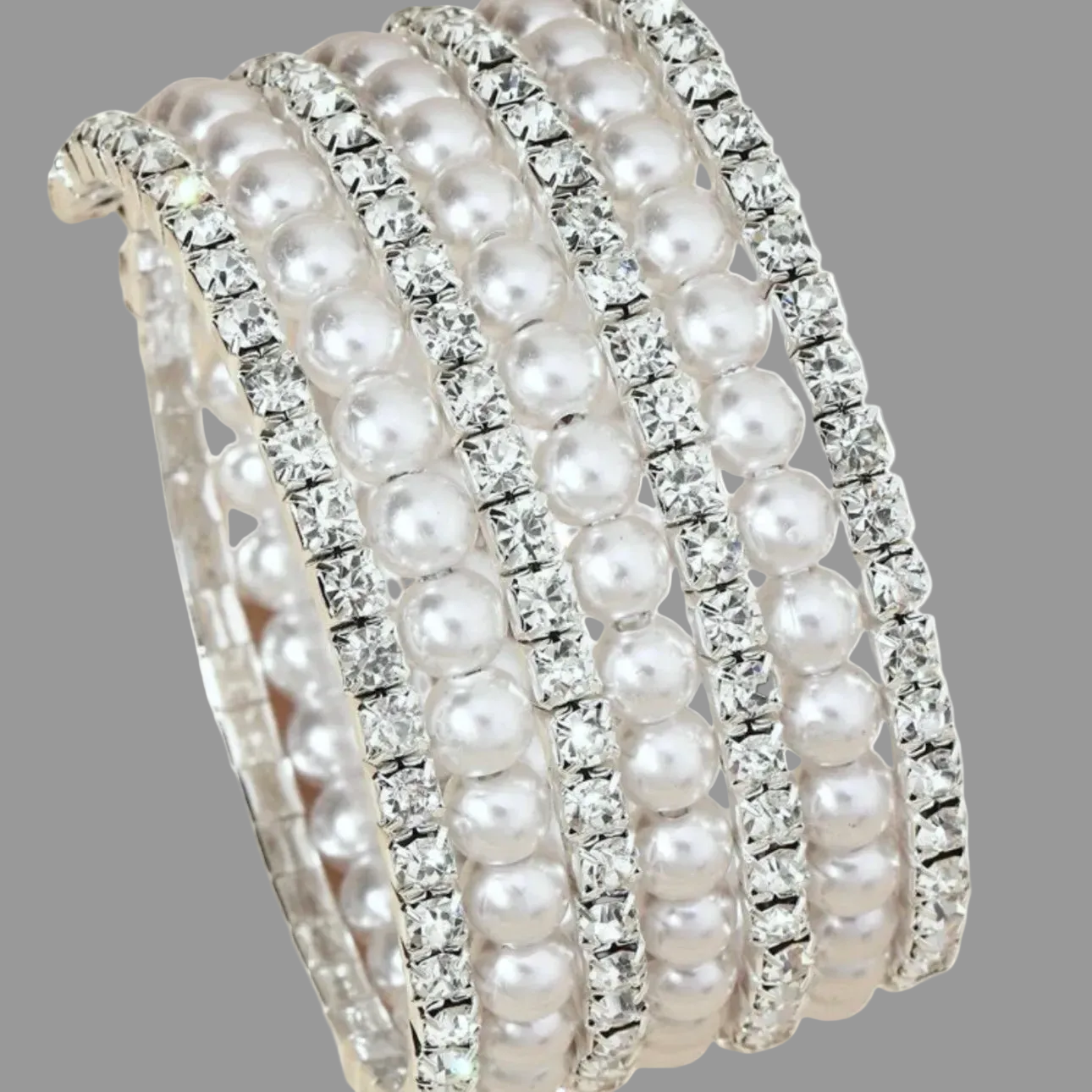 Pearls Rhinestones 7 Row Flexible Bracelet