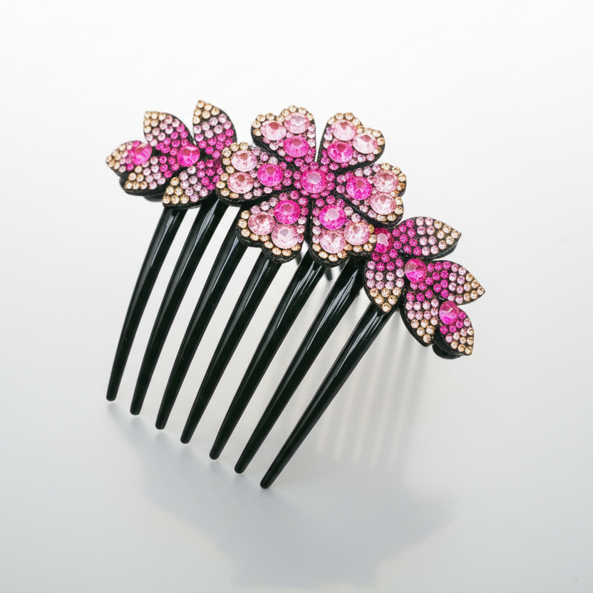 Flower Hair Comb Pink