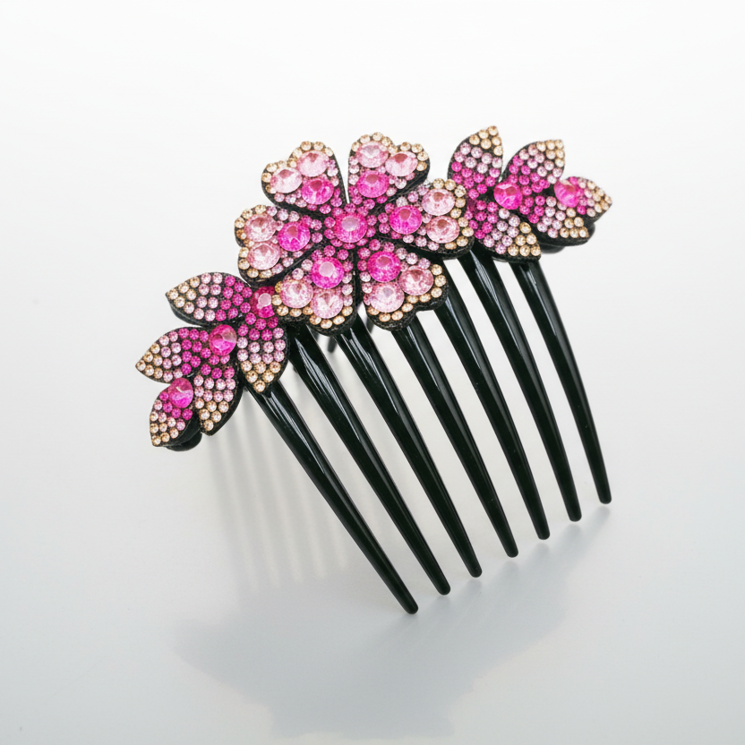 Flower Hair Comb Pink