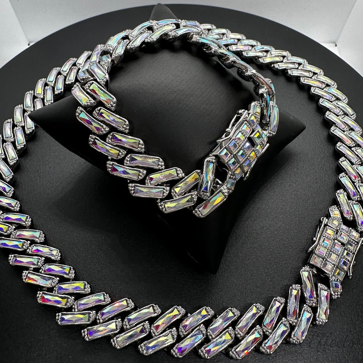 Iridescent (AB) Cuban Chain Bracelet
