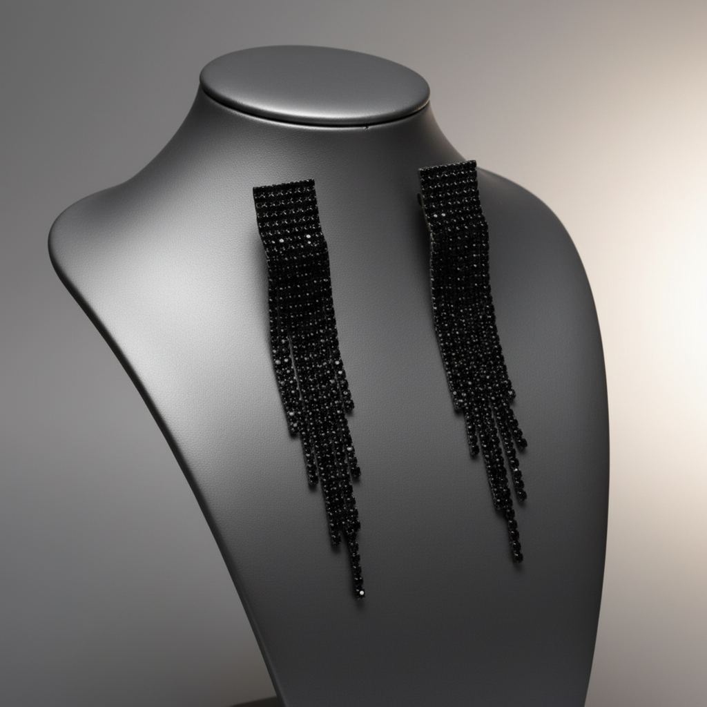 Jet Black Tassel Earrings