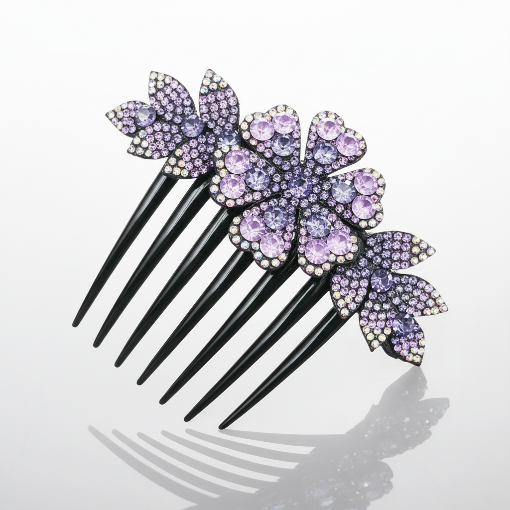 Flower Hair Comb Purple