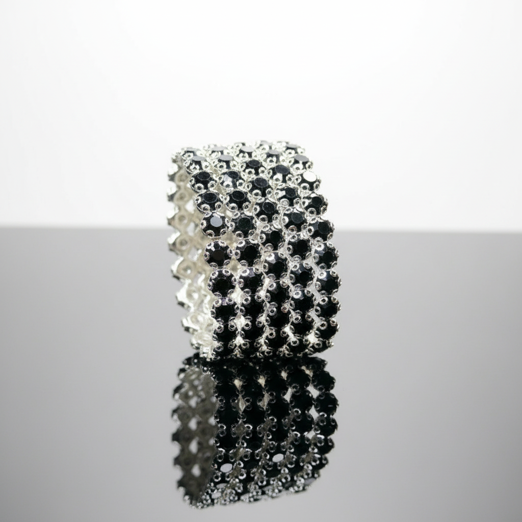 Flexible 5 Row Rhinestone Bracelets-Silver Setting