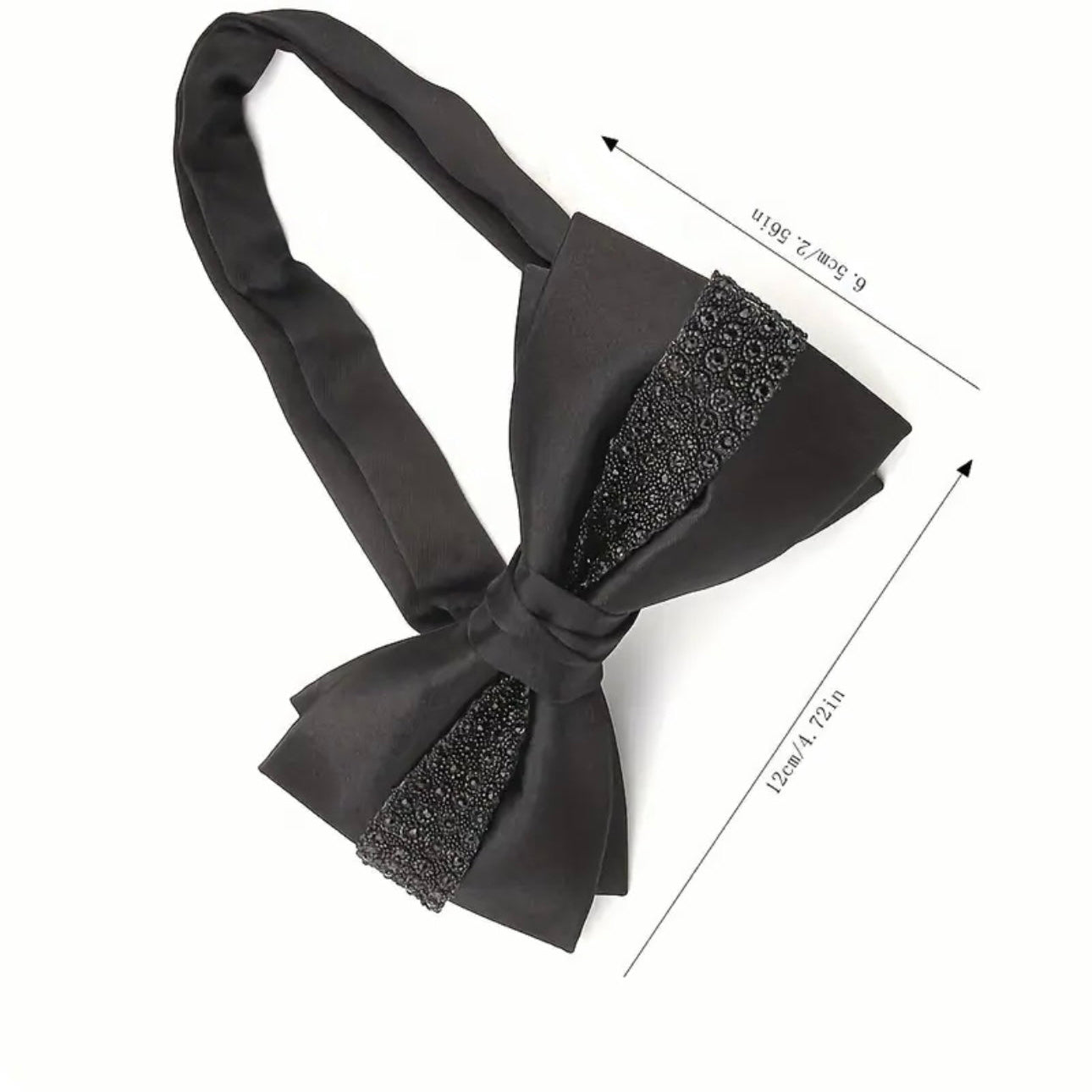 Black Satin Beaded Bowtie