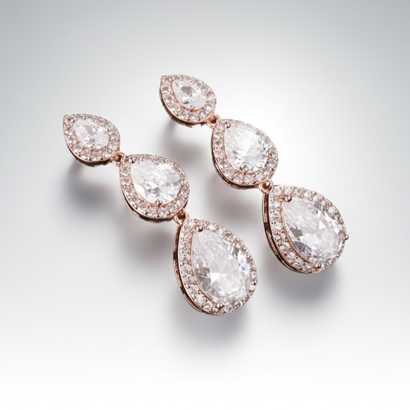 Rose Gold AAA Zirconia Water Drop Earrings