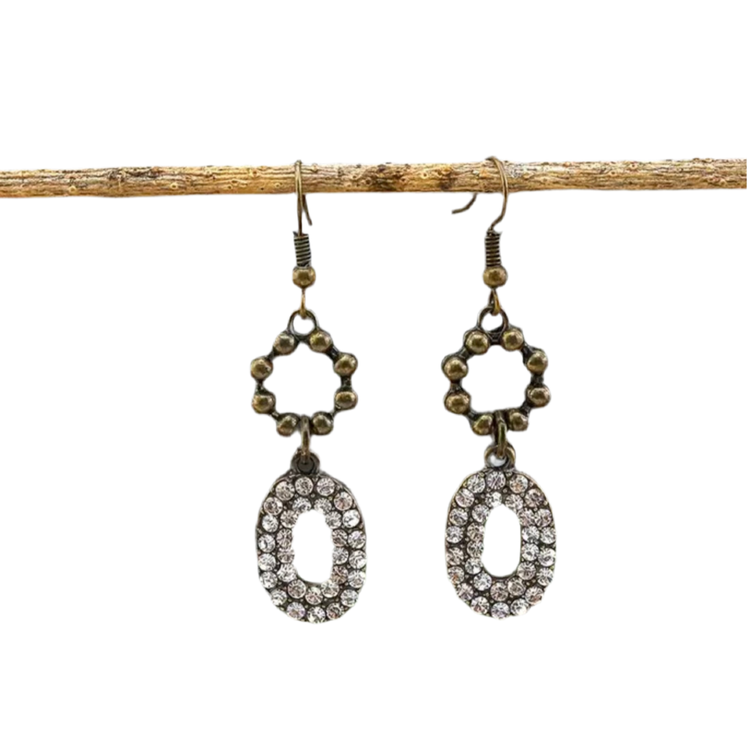 Bronze Rhinestone Dangle Earrings