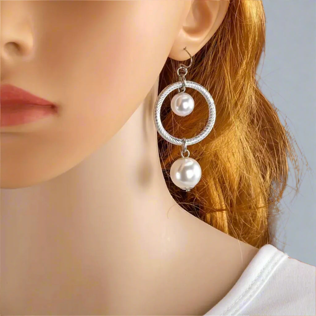 Double Dangling Pearl  Earrings