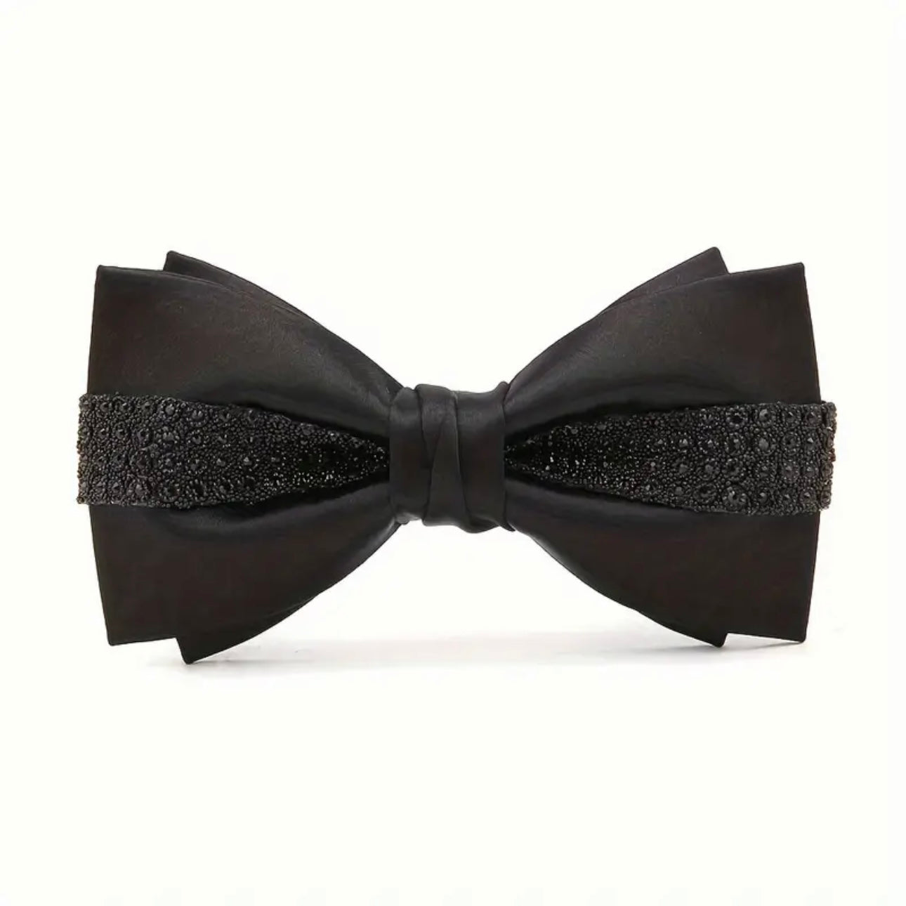 Black Clear Rhinestone Satin Bowtie