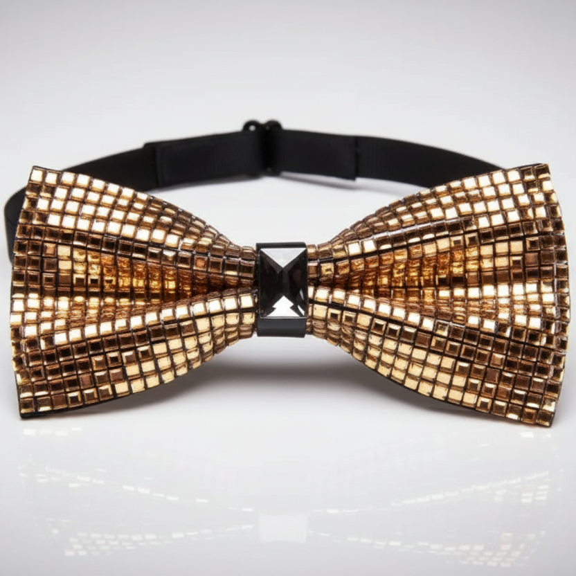 Glossy Gold Beaded Bow Tie
