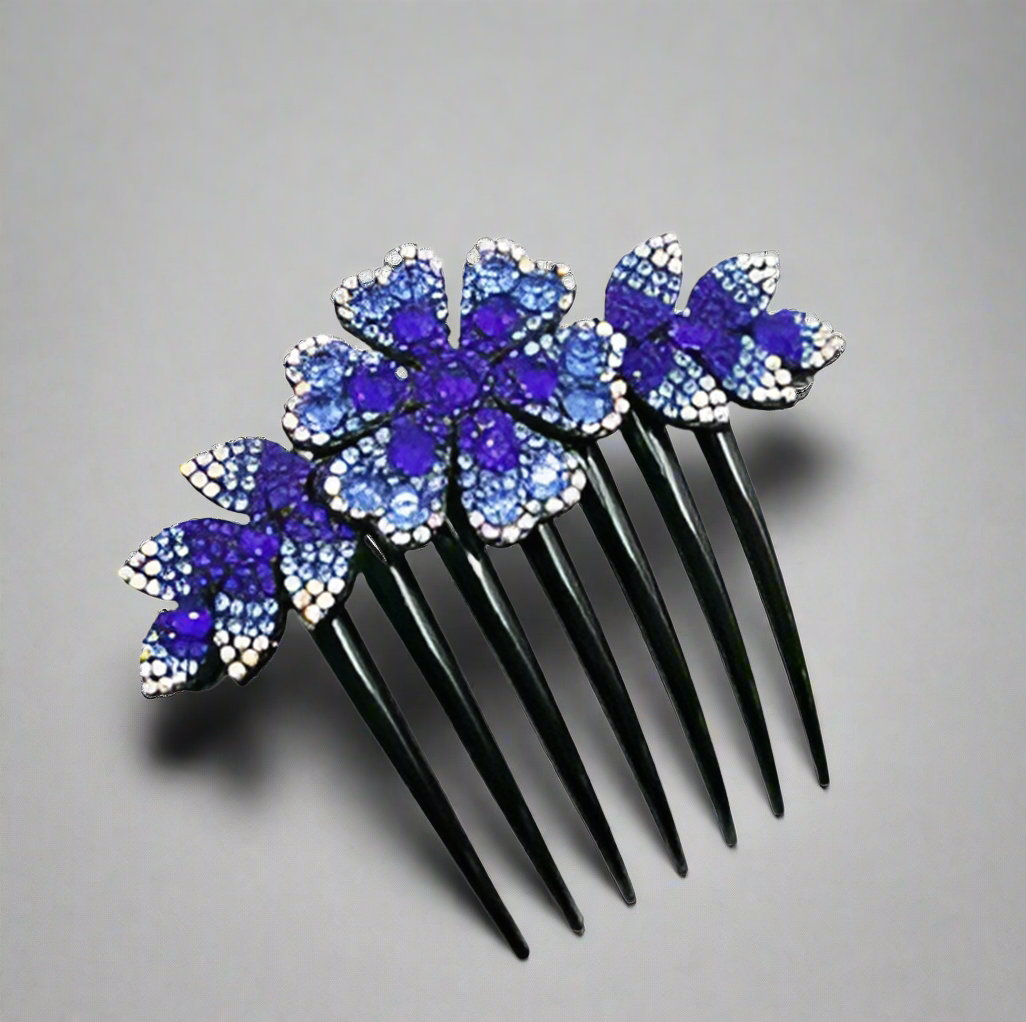 Flower Hair Comb Blue