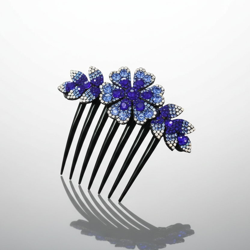 Flower Hair Comb Blue