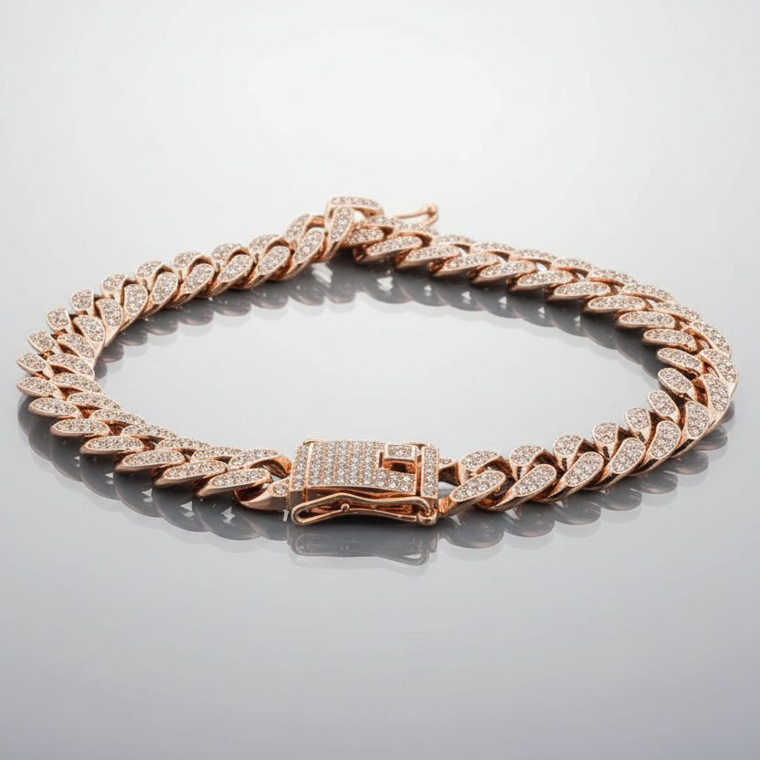 Rose Gold Clear Cuban Chain Set