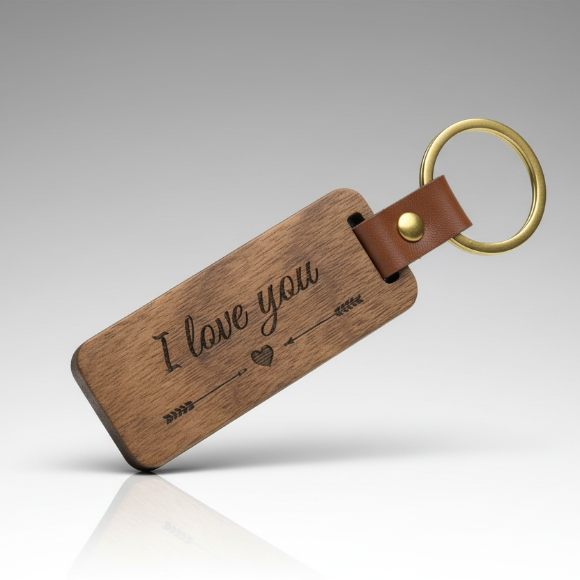 I Love You Walnut Heart Keychain