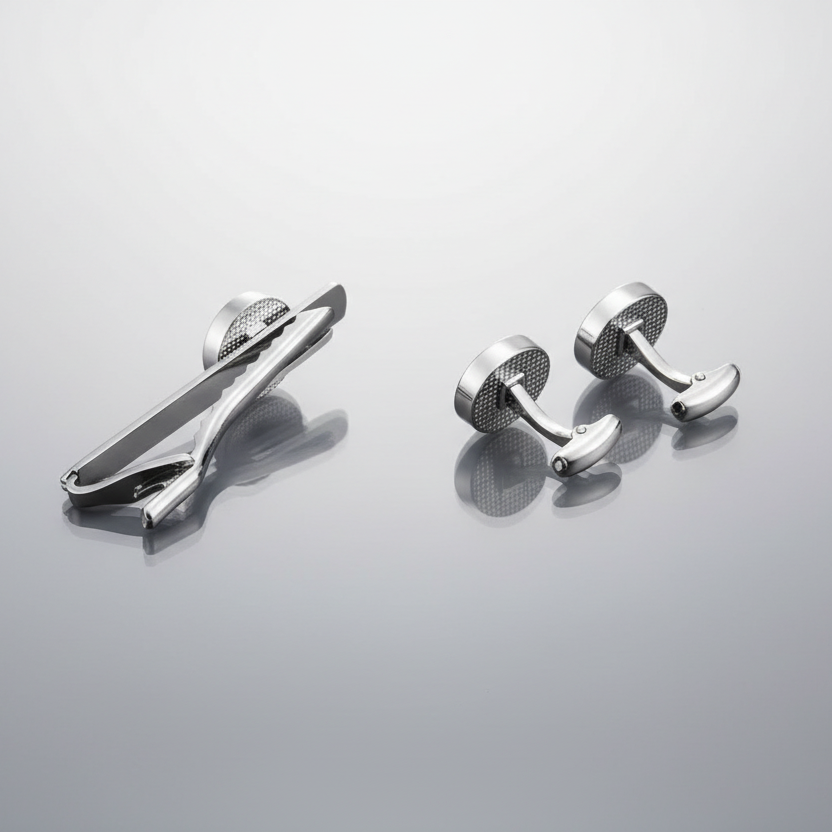 Blue Cufflinks Tie Clip Set