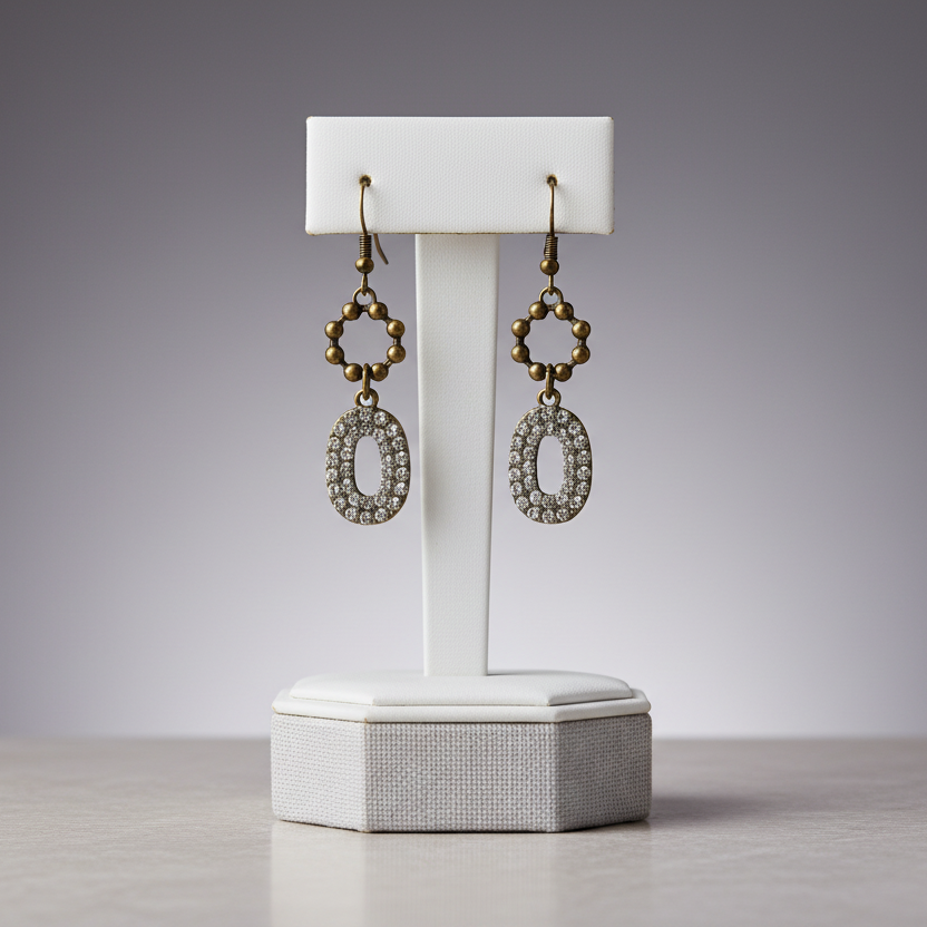 Bronze Rhinestone Dangle Earrings