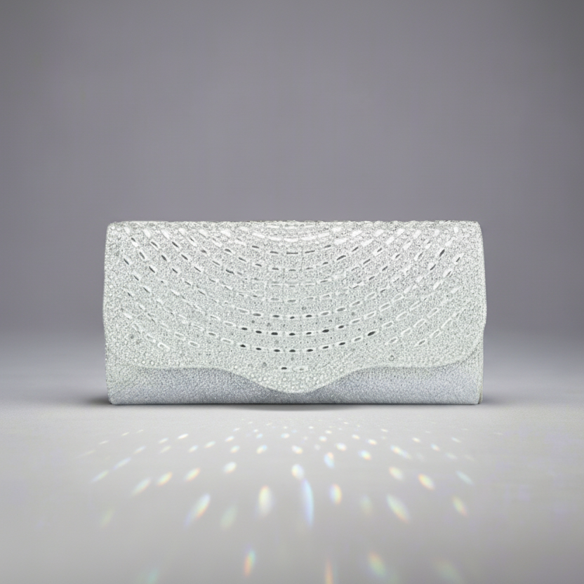Scalloped Edge Rhinestone Clutch Evening Bag