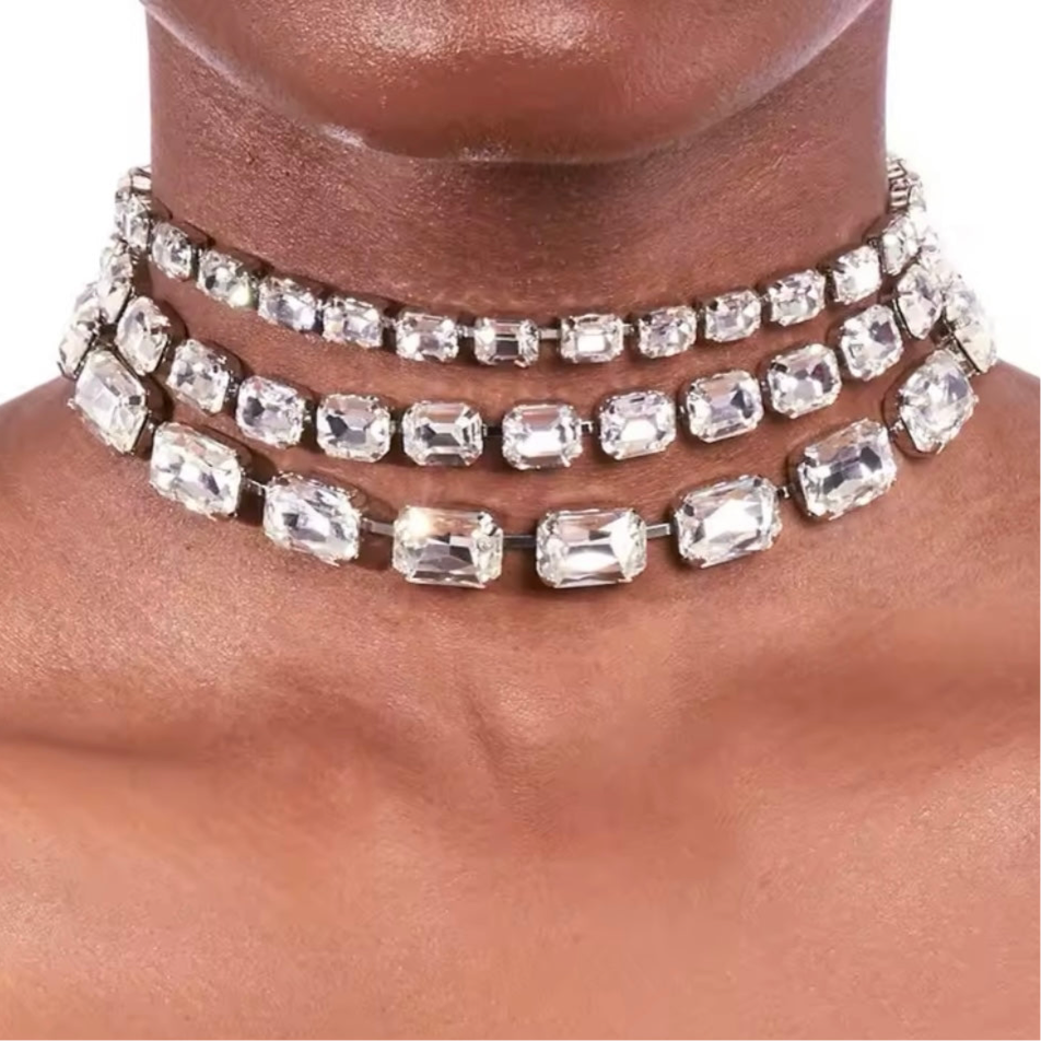 Rhinestone Glam Choker Necklace