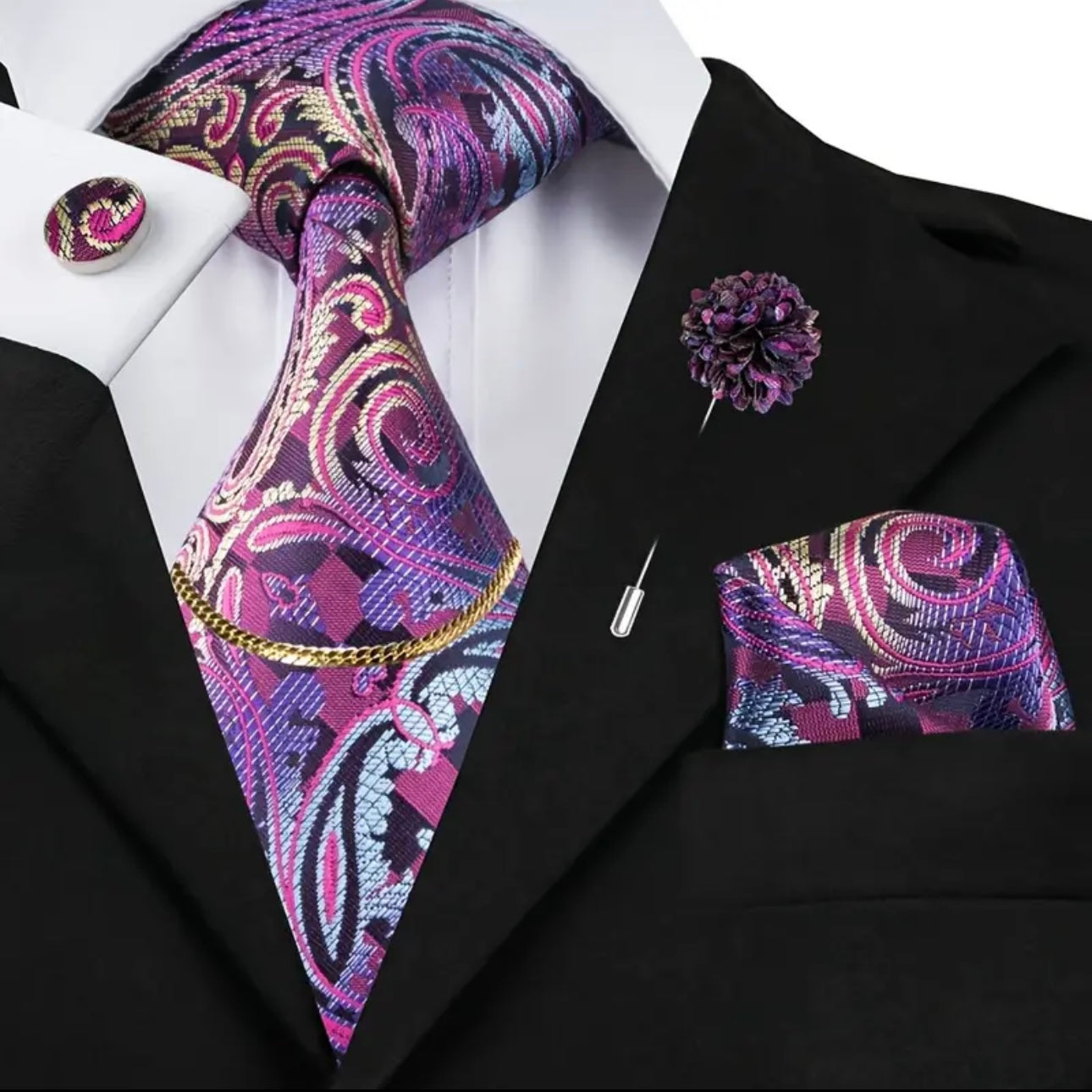 Purple Paisley Necktie Set