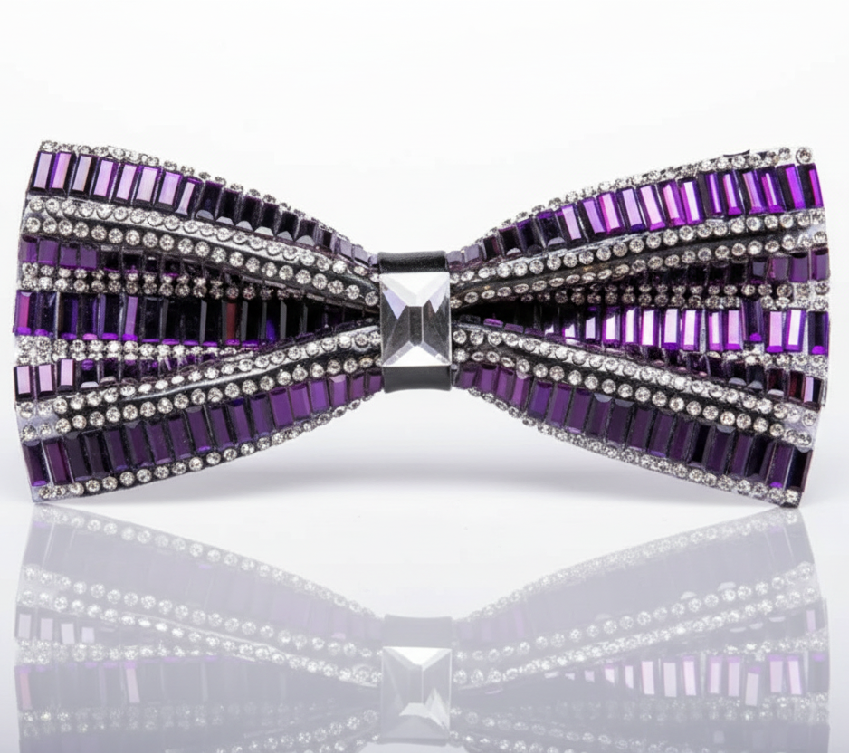 Purple Rhinestone Bow Tie