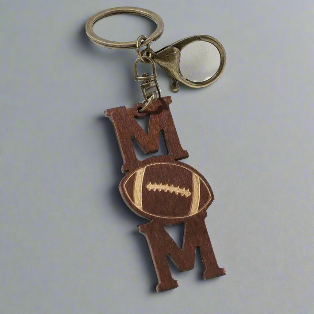 Football MOM Wooden Keychain