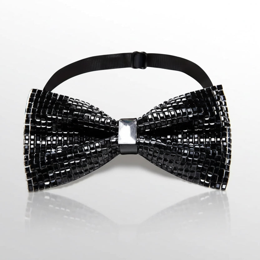 Glossy Black Beaded Bow Tie