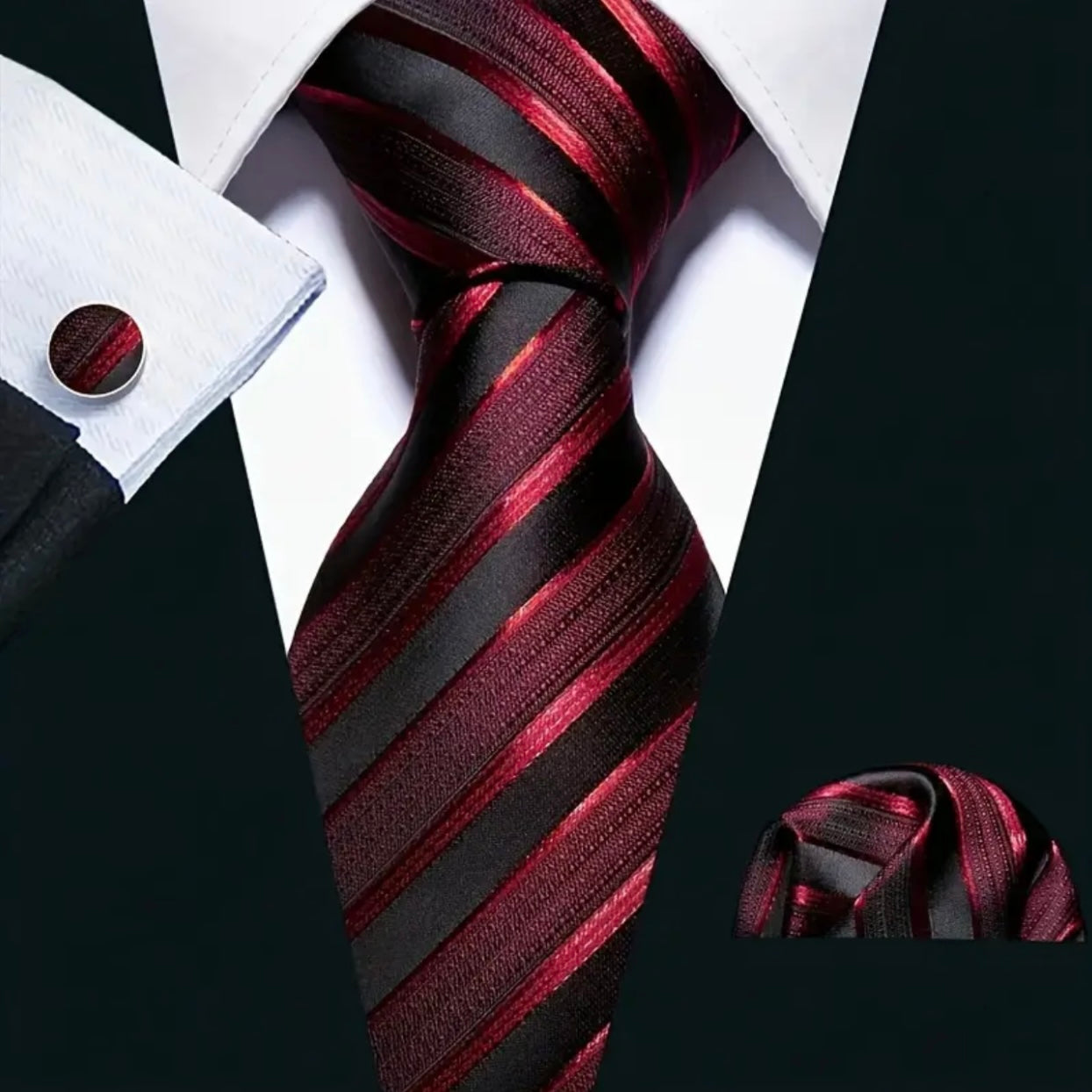 Red Black Stripe Suspenders Bowtie Set