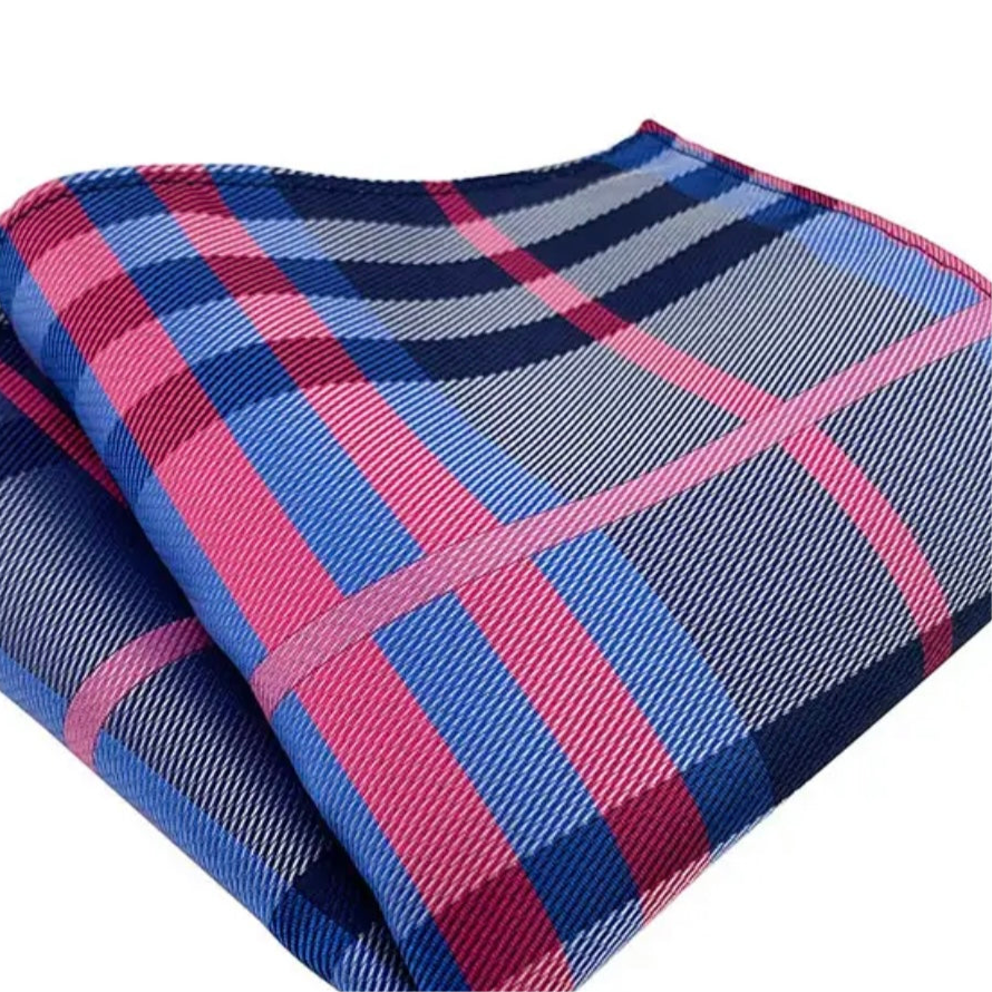 Blue Pink Plaid Pocket Square