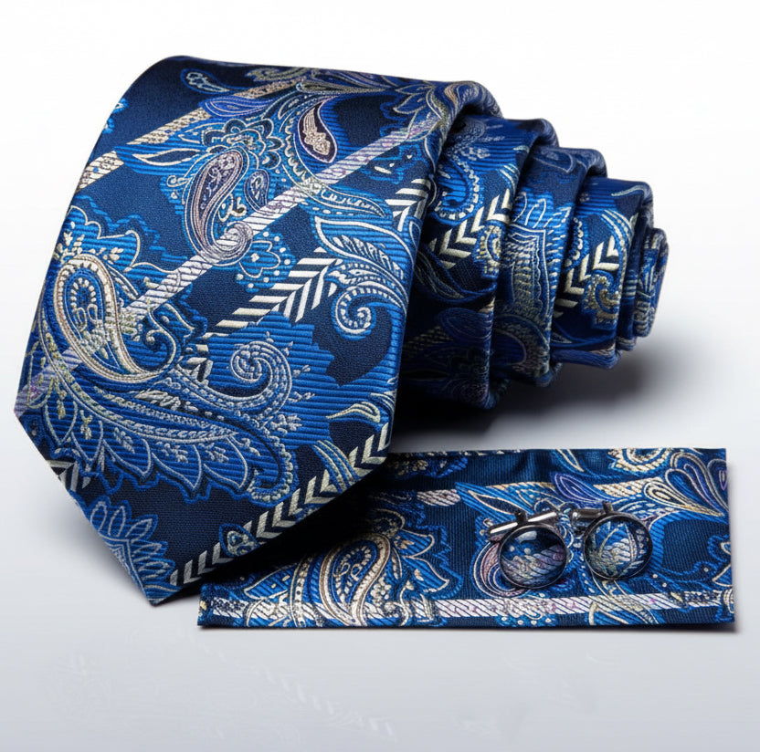 Blue Paisley Necktie Set