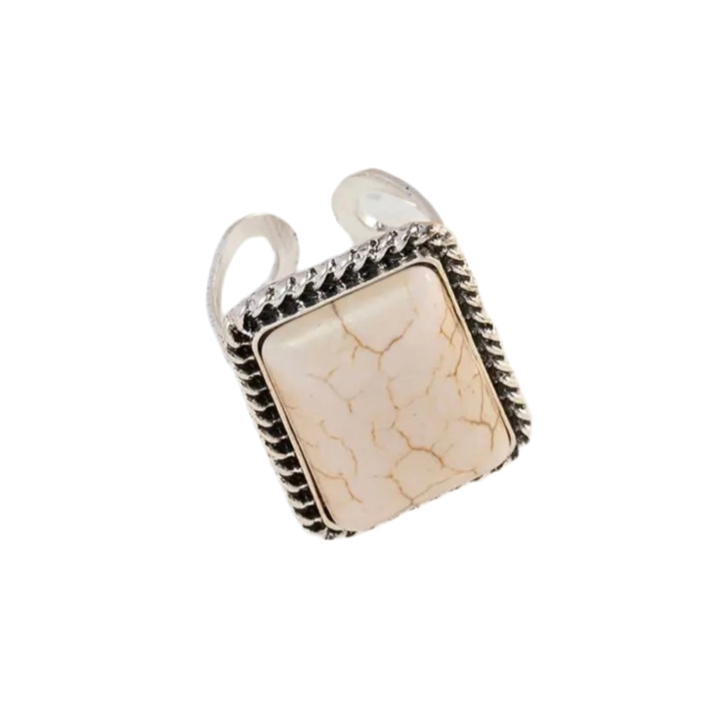 White Turquoise Silver Rectangular Ring