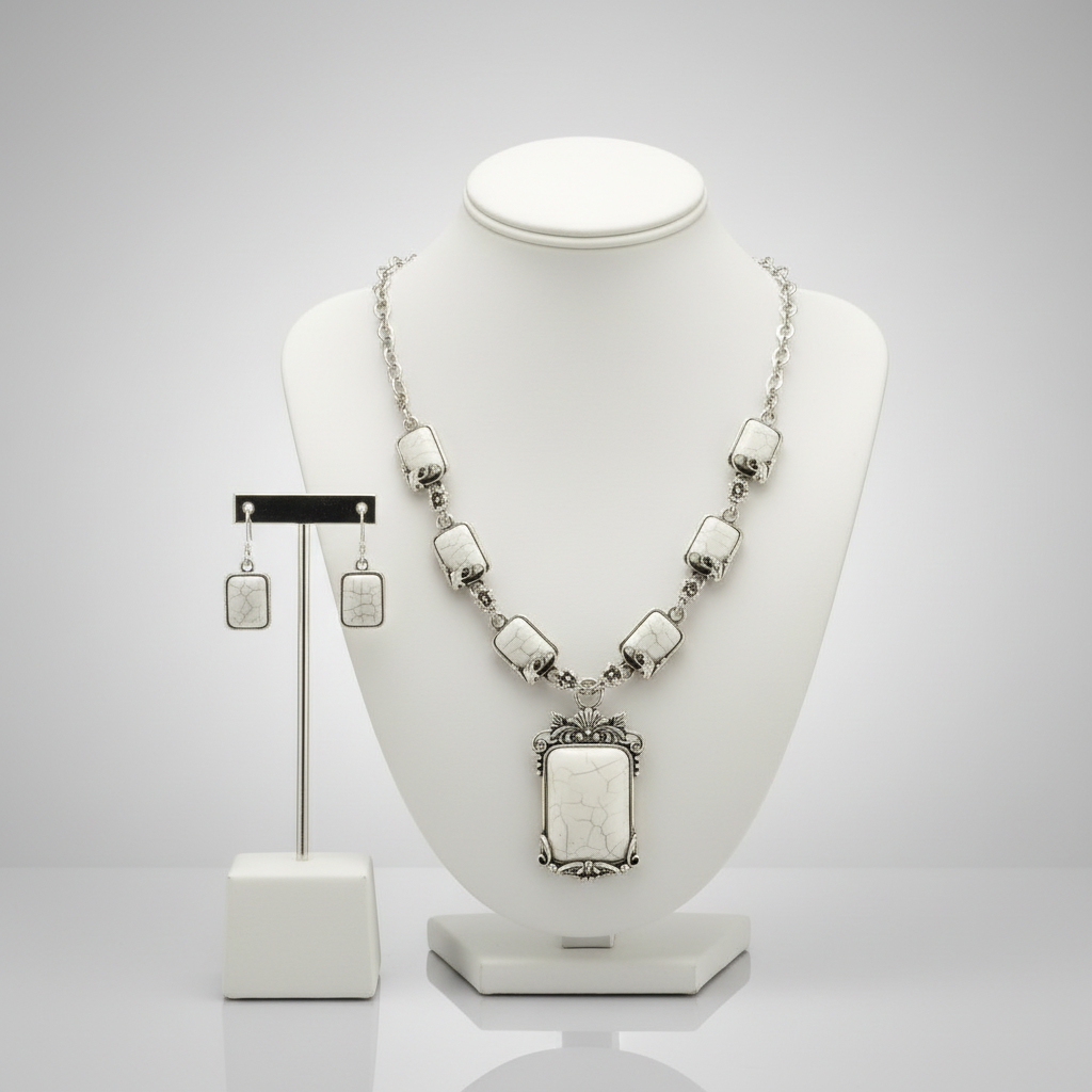 Silver Edged Turquoise Jewelry Set