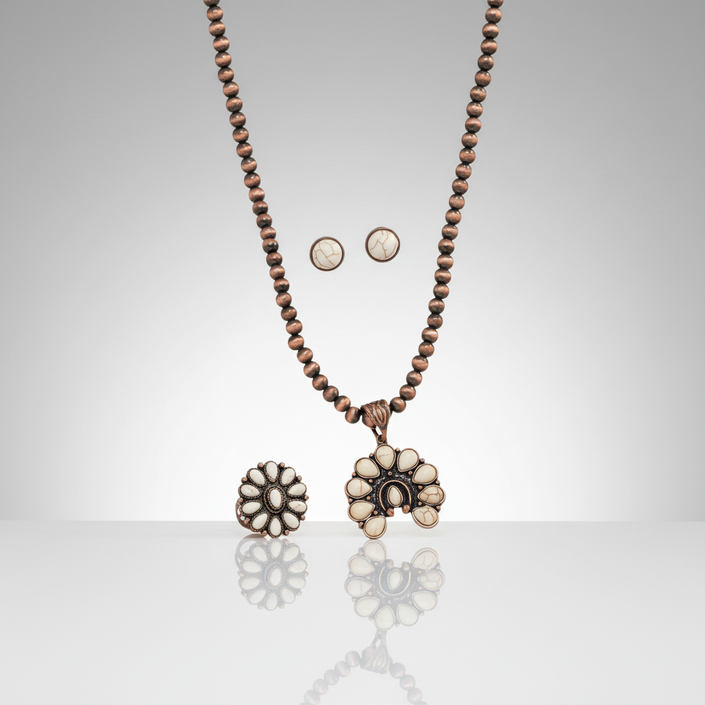 Petite White Bronze Turquoise Squash Blossum Set