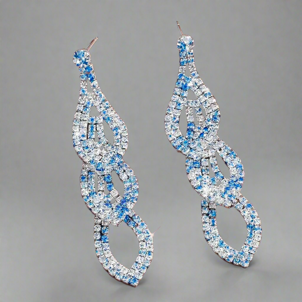 Blue Clear Rhinestone Dangle Earrings