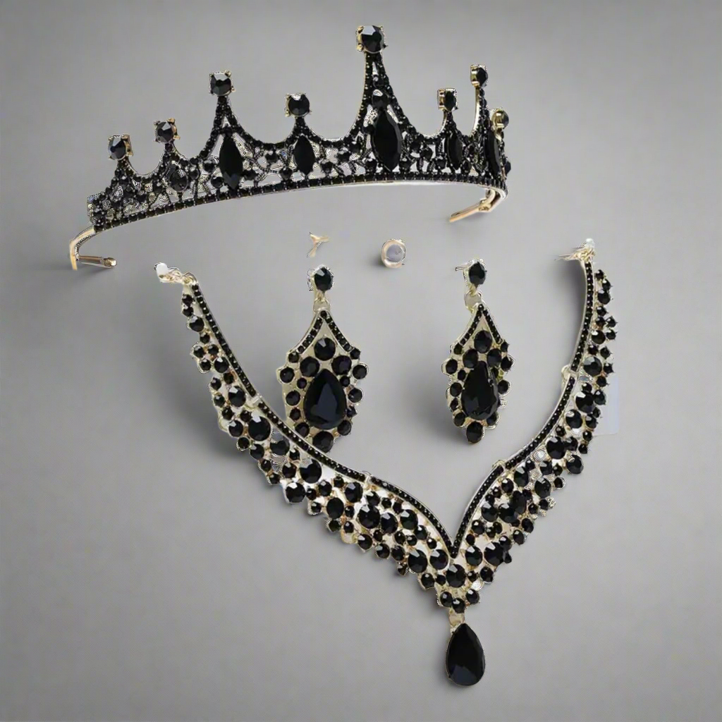 Tiara and Black Jewelry Set