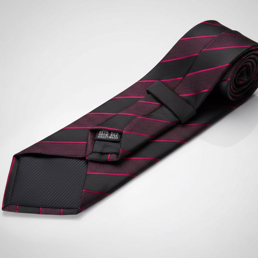 Pink Rose Red Black Striped Necktie Set