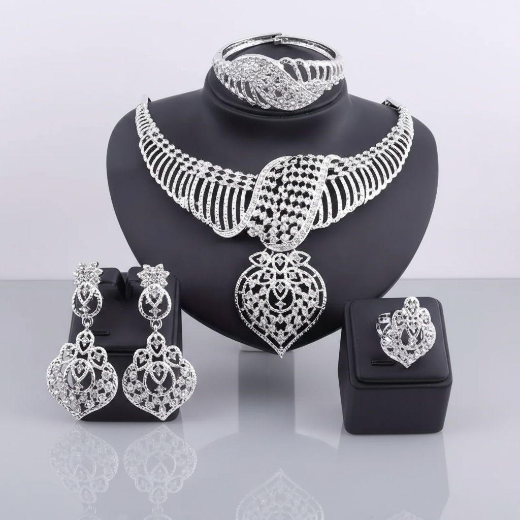 Extravagant Rhinestone & Silver Tone Jewelry Set (Copy)