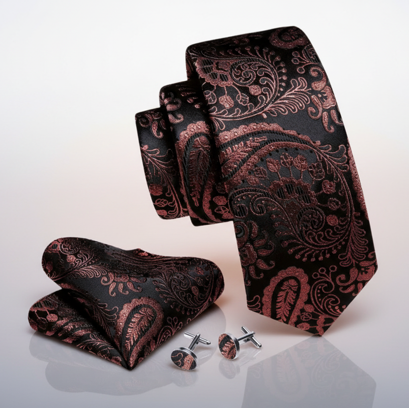 Red Bronze & Black Necktie Set