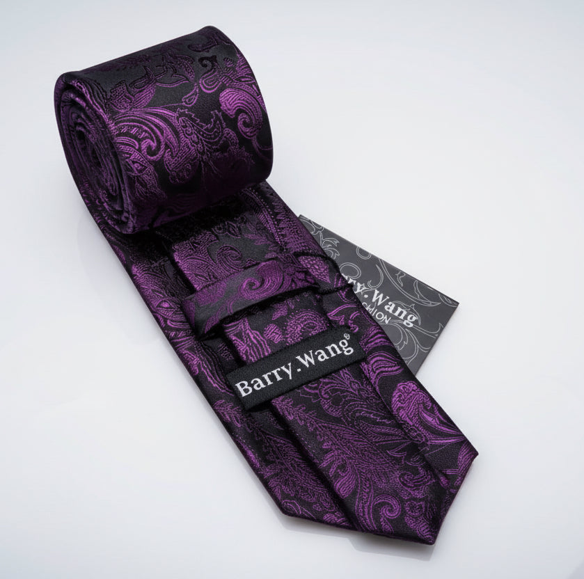 Purple Violet Paisley Necktie Set