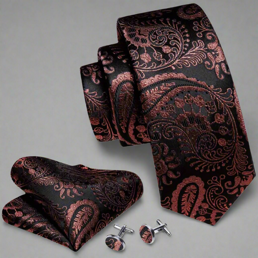 Red Bronze & Black Necktie Set