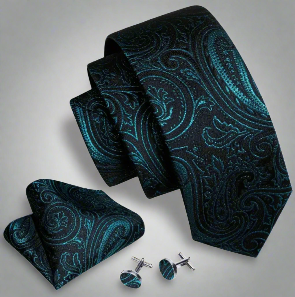 Black Teal Necktie Set