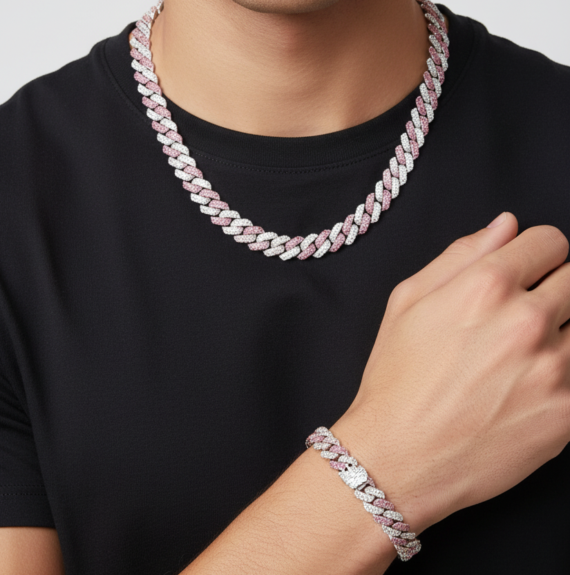 Pink Cuban Chain Set