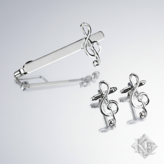 Music Note Cufflinks Tie Clip Set