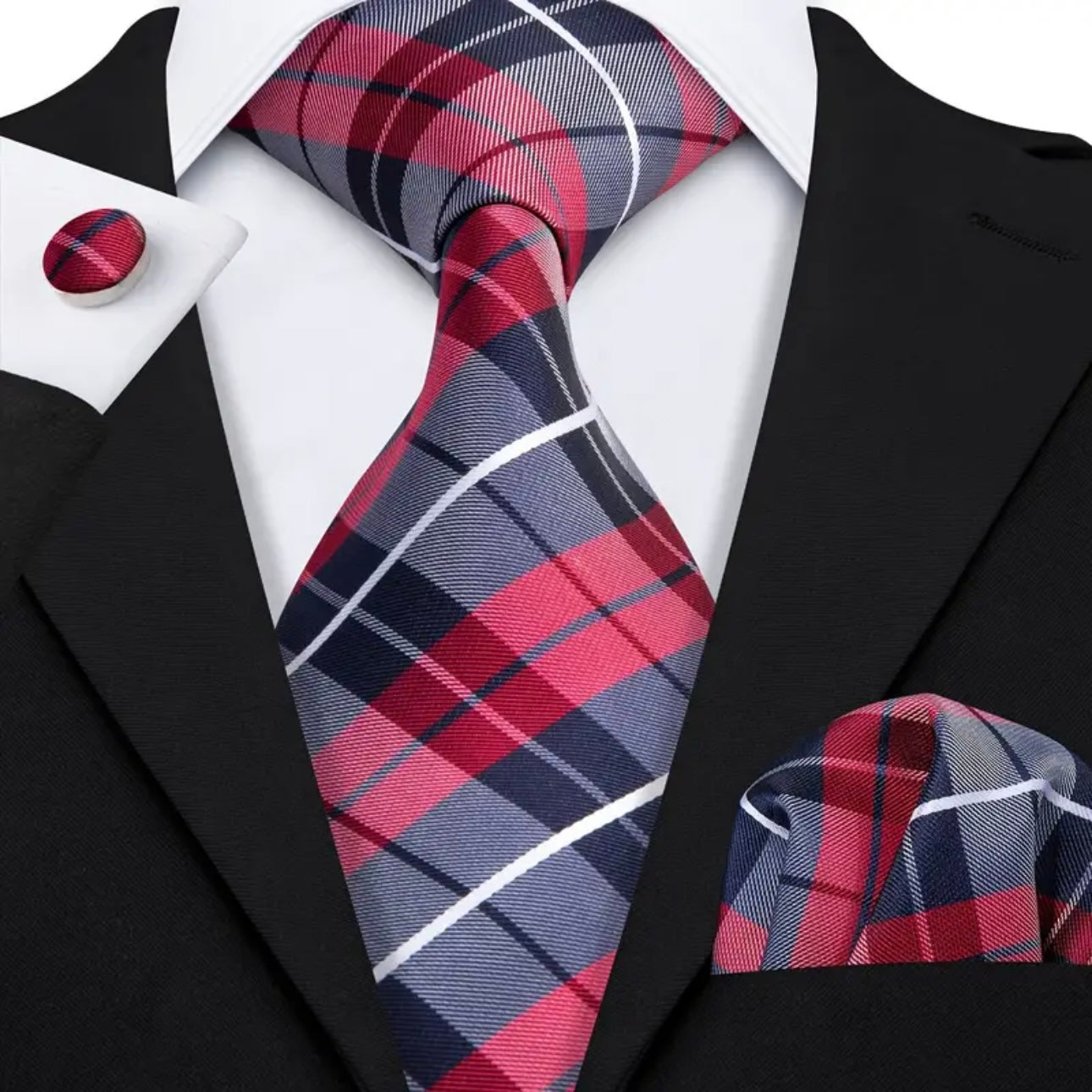 Red White Blue Plaid Necktie Set