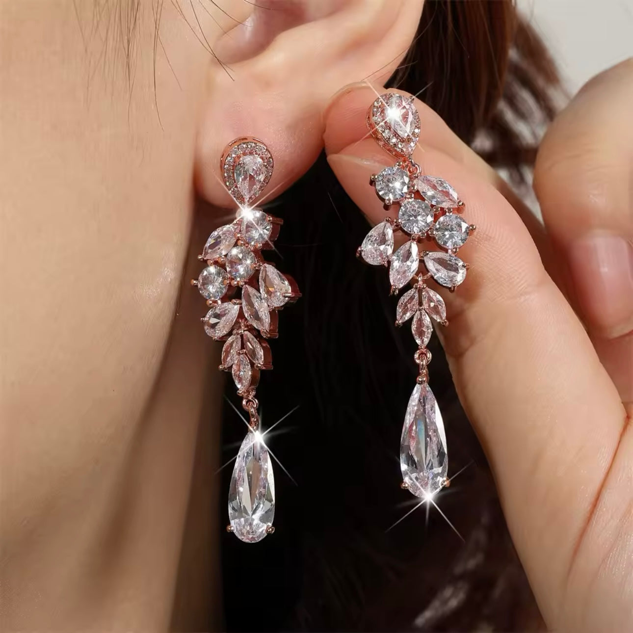 Romantic Rose Gold AAA Zirconia Drop Earrings