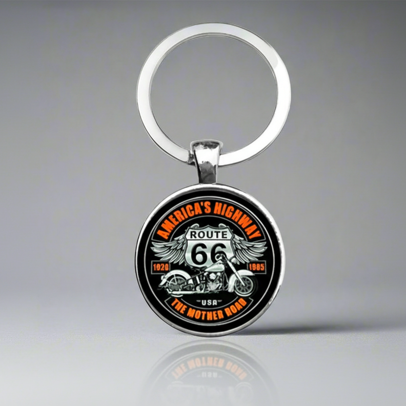 Motorcycle Route 66 Keychain